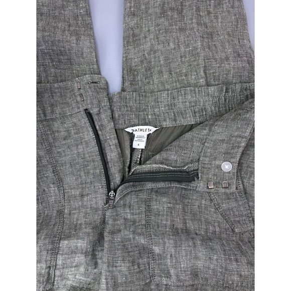 Athleta women's 6 Voyager Linen tapered leg ankle crop pant aspen olive green - Picture 8 of 8